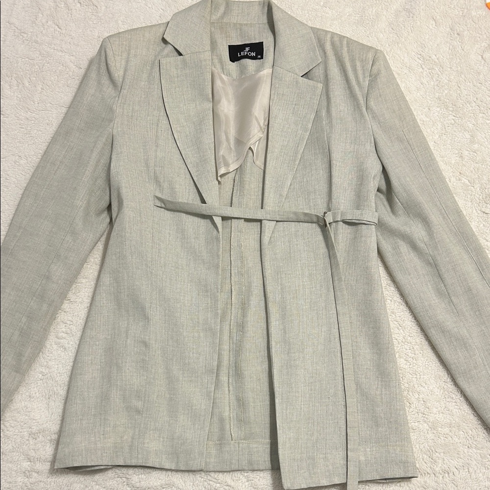 Women's Stylish Light Gray Belted Blazer